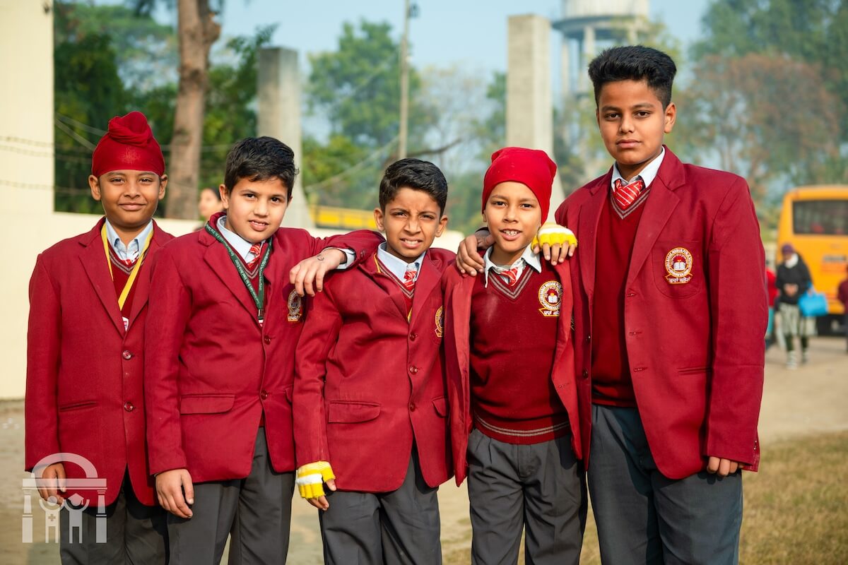 Group of boys in primary school at Guru Nanak Mission Public School in Dhahan Kaleran, SBS Nagar, Punjab, India