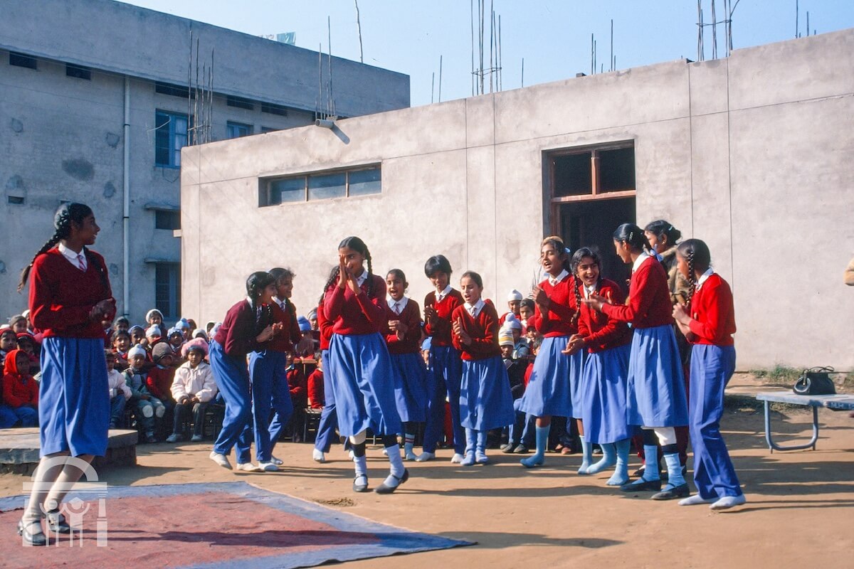 Guru Nanak Mission Public School girls playing circa 1989 in Dhahan Kaleran, Punjab