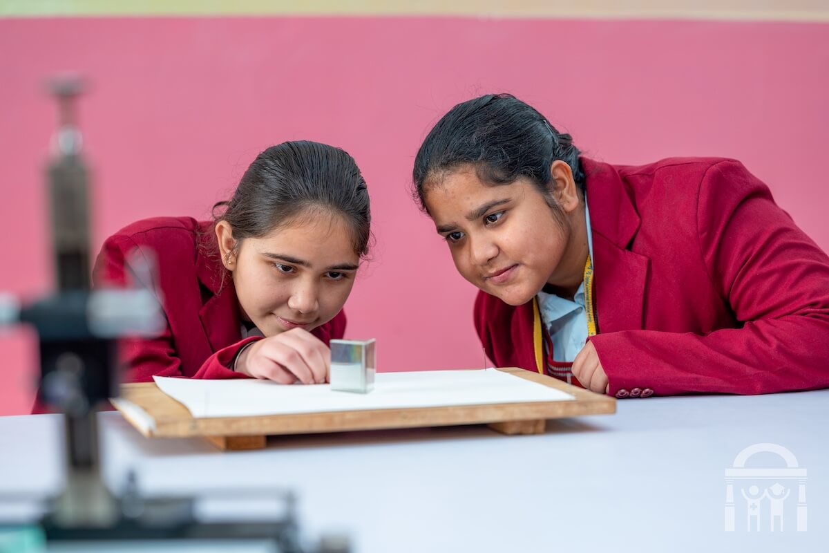 High school students experimenting in a physics lab at GN Public Secondary School in Dhahan Kaleran, SBS Nagar, Punjab, India